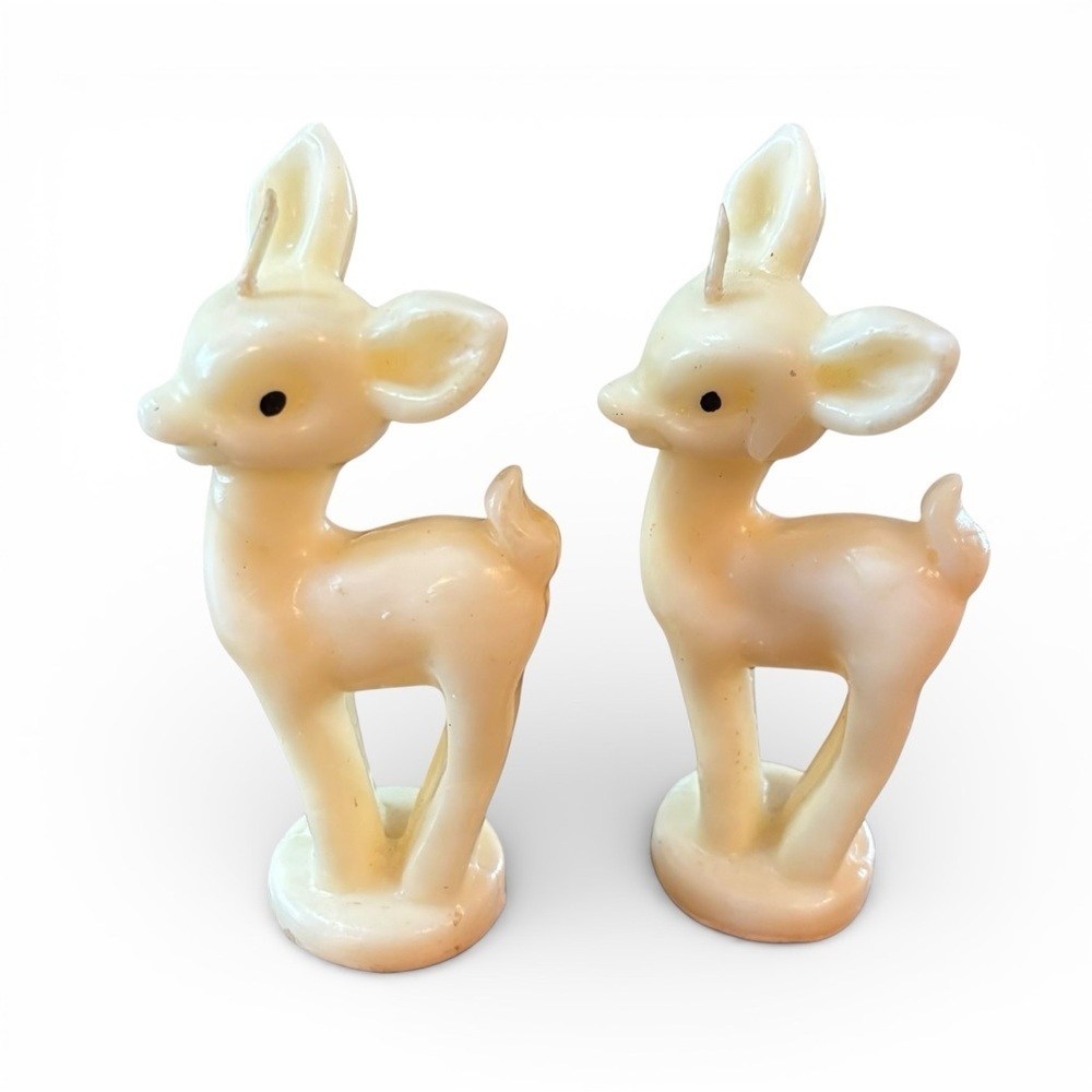 Vintage Tavern Fawn Christmas Candles 1940s White Deer Reindeer 5" Novelty USA